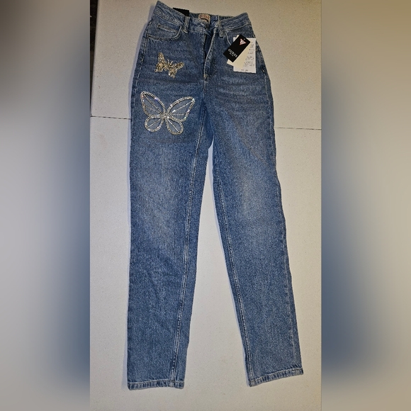 Guess Mom Style high rise jeans with rhinestone embellished butterflies 🦋 NWT - Picture 12 of 13